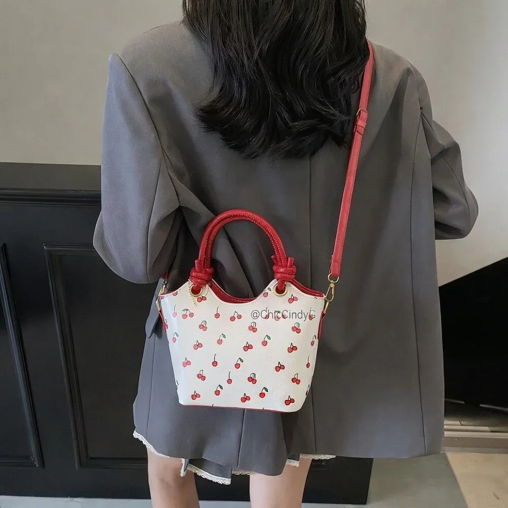 Small Cherry Print Top Handle Crossbody Bag Red & White Structured Purse NWT - Picture 4 of 7